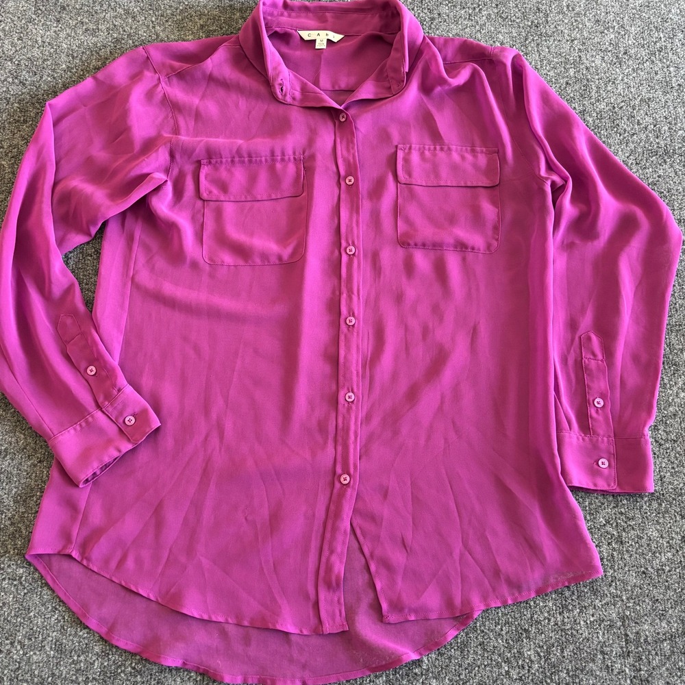 Cabi Womens Magenta Pink Sheer Button Down Long Sleeve Blouse Size M
